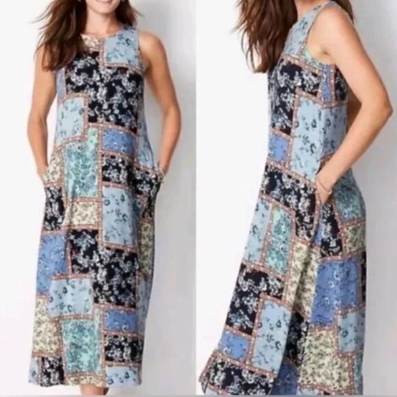 J. Jill | Floral Patchwork Maxi Dress w/ Pockets in Blue Multi | Small Petite - Picture 2 of 11